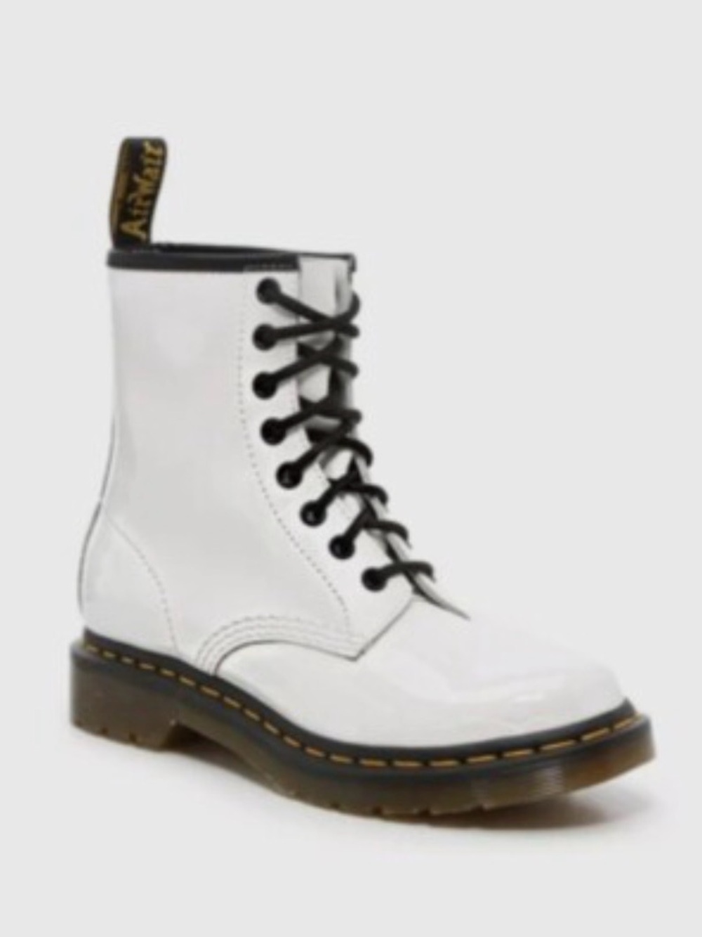 Dr. Martens White Leather Lace-Up Combat Boot with Black Accents